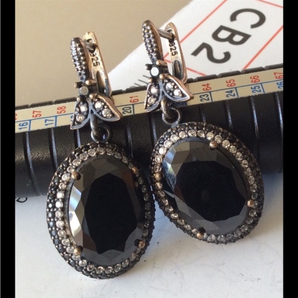NIB 925 Sterling Silver Topaz Onyx Earrings